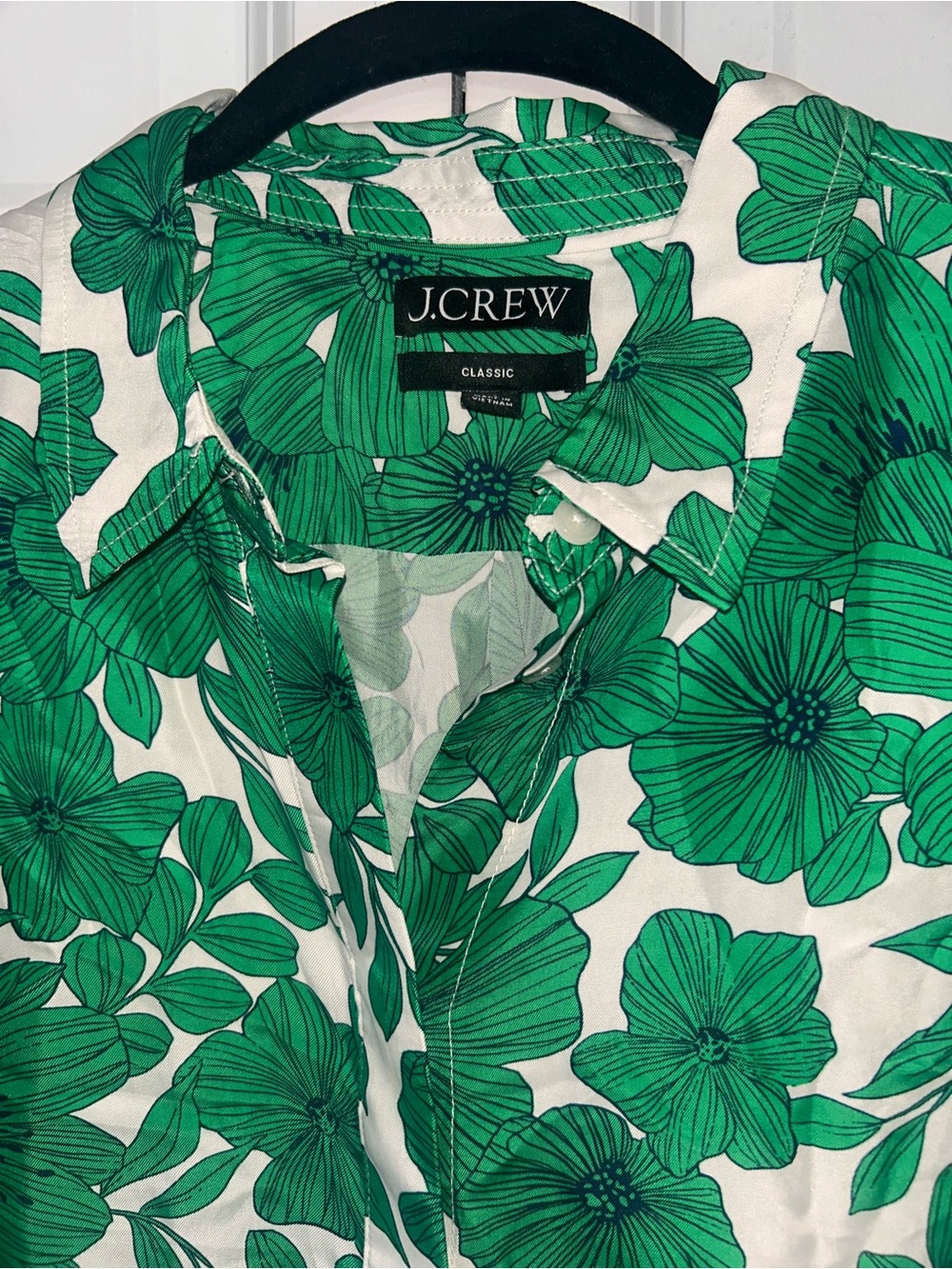 J. Crew White Button-Down Shirt with Green Floral Print - Picture 2 of 8